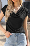 Cowl Neck Short Sleeve T-Shirt - Trendsi - Flyclothing LLC