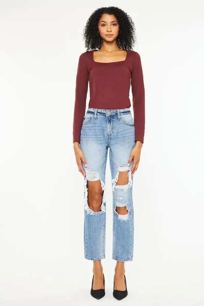 Kancan High Rise Distressed Boyfriend Jeans - Trendsi - Flyclothing LLC