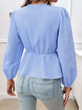 Devine Tied Round Neck Long Sleeve Blouse - Trendsi - Flyclothing LLC