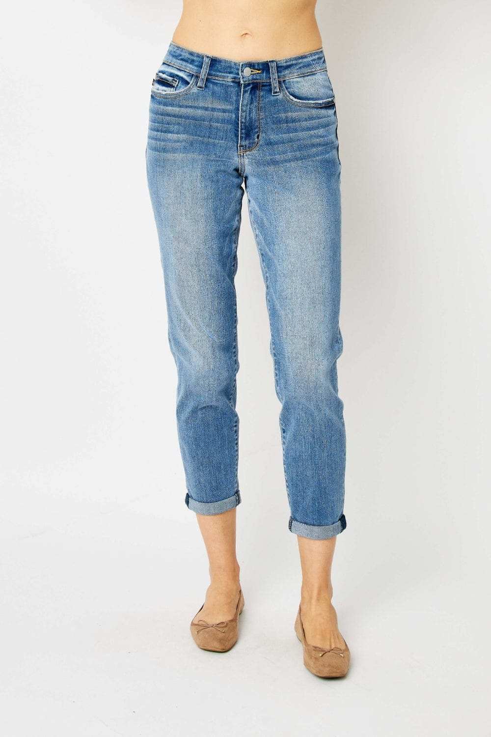 Judy Blue Full Size Cuffed Hem Slim Jeans - Trendsi - Flyclothing LLC