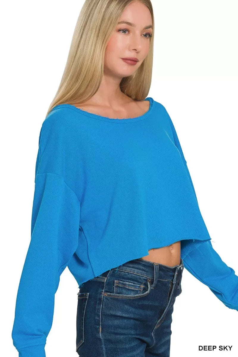 Zenana French Terry Boatneck Crop Top - Trendsi - Flyclothing LLC