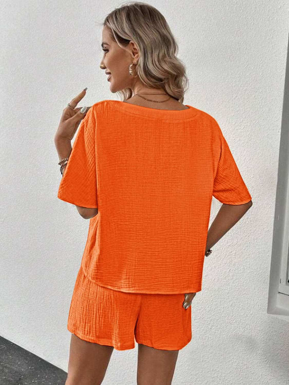 V-Neck Half Sleeve Top and Shorts Set - Trendsi - Flyclothing LLC