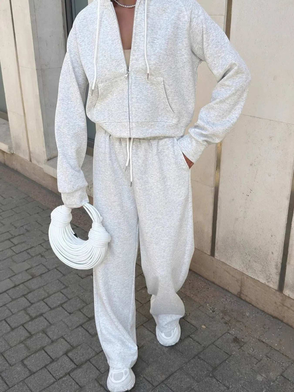 Zip Up Drawstring Hoodie and Pants Set - Trendsi - Flyclothing LLC