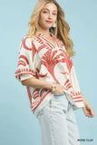 Umgee Folk Art Palm Print Puff Sleeve Blouse - Trendsi - Flyclothing LLC