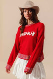 SO ME Merry Lettering Embroidered Christmas Sweater - Trendsi - Flyclothing LLC