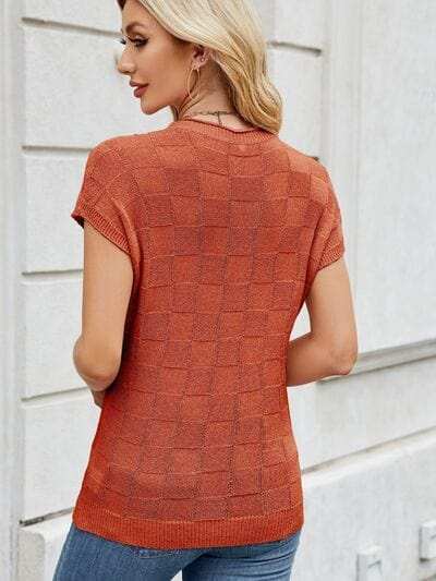 Round Neck Short Sleeve Knit Top - Trendsi - Flyclothing LLC