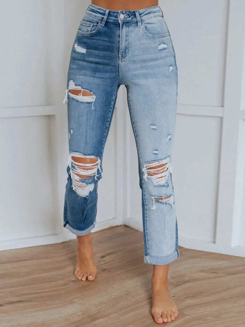 Distressed Jeans with Pockets - Trendsi - Flyclothing LLC