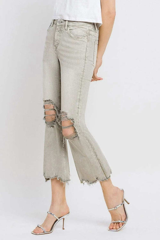 Lovervet Distressed Raw Hem Cropped Flare Jeans - Trendsi - Flyclothing LLC