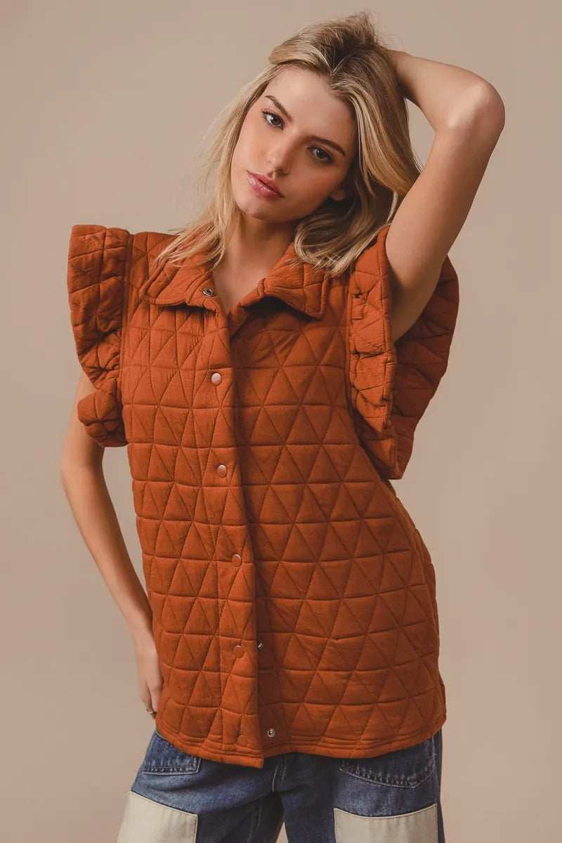 BiBi Quilting Knit Ruffle Sleeve Vest - Trendsi - Flyclothing LLC