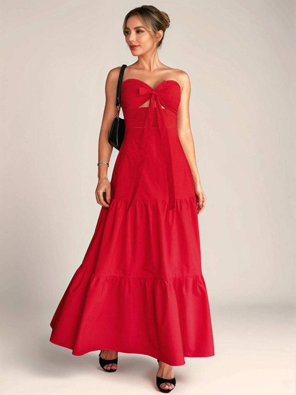 Twist Front Cutout Tiered Maxi Dress - Trendsi - Flyclothing LLC