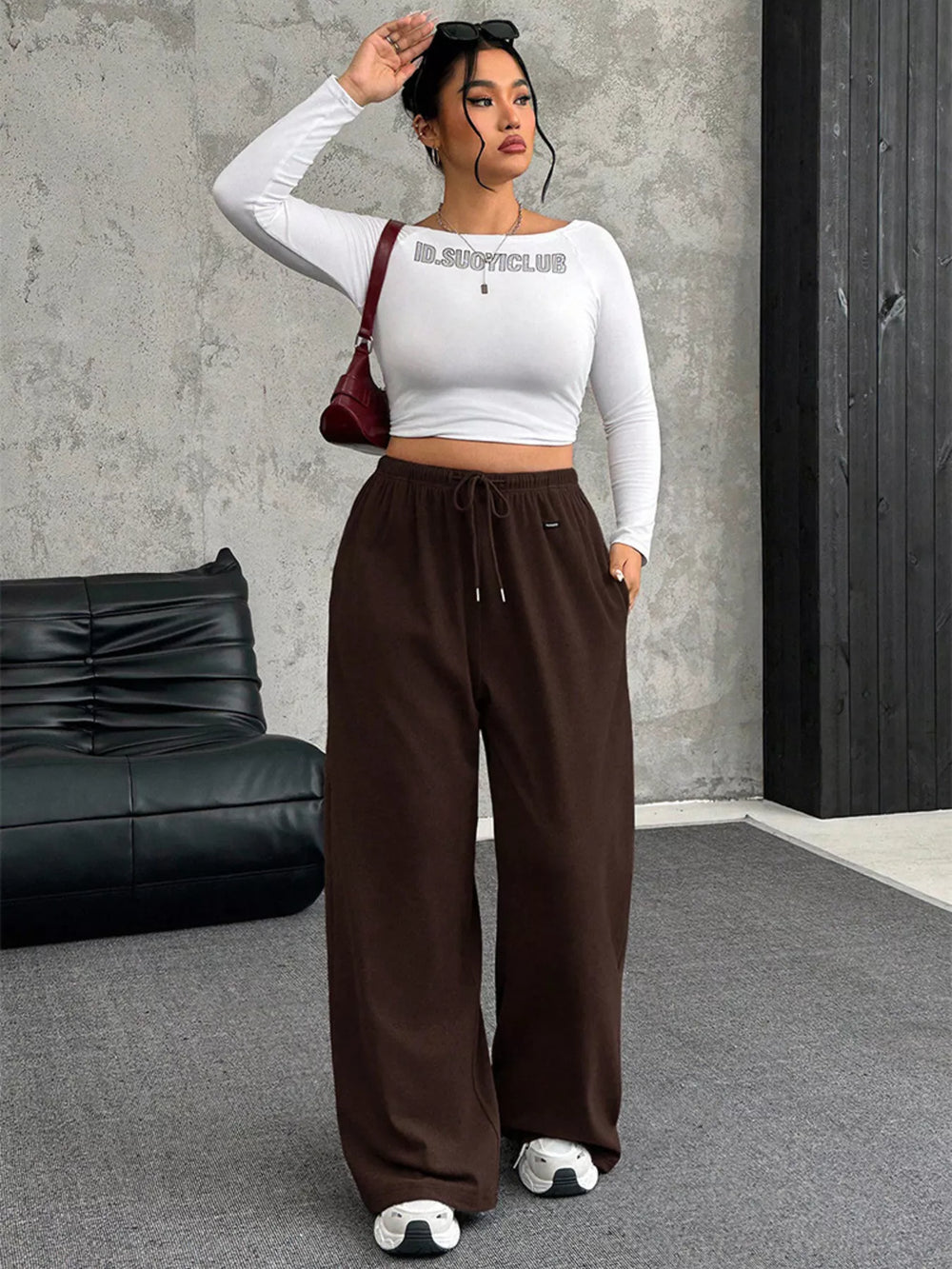 Full Size Drawstring Wide Leg Pants Plus Size - Trendsi - Flyclothing LLC