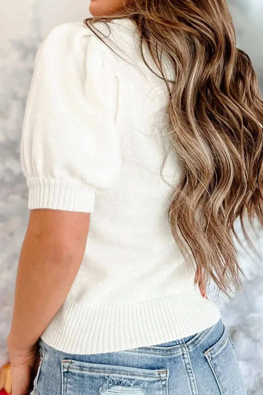 Sequin Mock Neck Short Sleeve Sweater - Trendsi - Flyclothing LLC