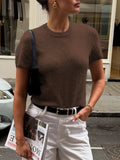 Round Neck Short Sleeve Sweater - Trendsi - Flyclothing LLC