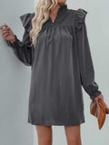 Perfee Ruffled Notched Long Sleeve Mini Dress - Trendsi - Flyclothing LLC