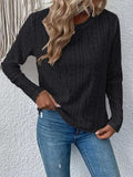 Eyelet Round Neck Long Sleeve Blouse - Trendsi - Flyclothing LLC