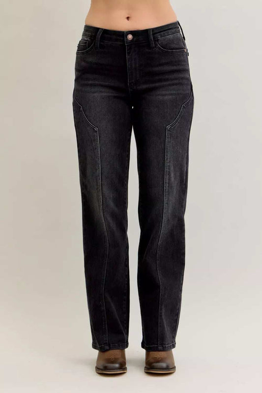 Judy Blue Mid Rise Straight Western Seam Detail Jeans - Trendsi - Flyclothing LLC