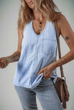 Backless Halter Neck Denim Top - Trendsi - Flyclothing LLC
