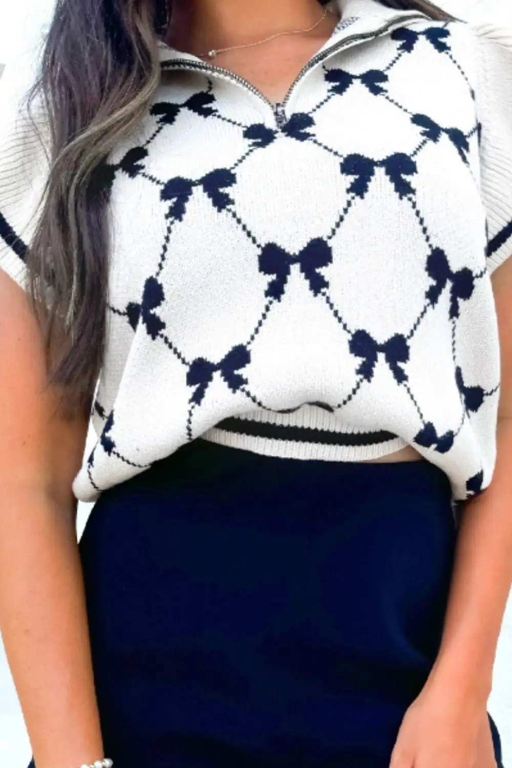 Bow Half Zip Sweater Vest - Trendsi - Flyclothing LLC