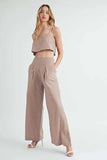 MABLE Linen Mix Crop Cami and Wide Leg Pants Set - Trendsi - Flyclothing LLC