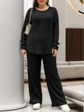 Round Neck Long Sleeve Top and Pants Set - Trendsi - Flyclothing LLC