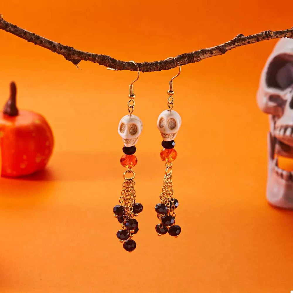 Halloween Skull Beaded Drop Earrings - Trendsi - Flyclothing LLC