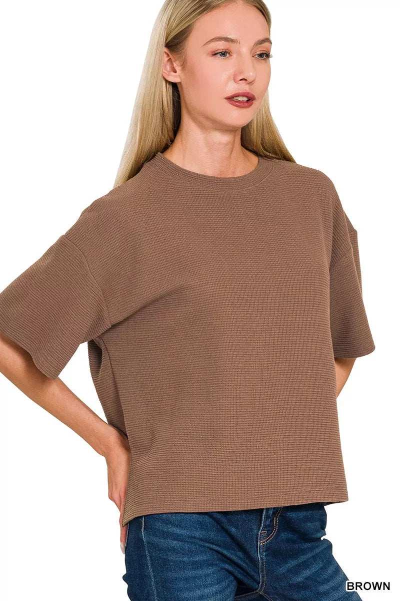 Zenana Full Size Double Knit Side Slits Hi Low Short Sleeve Top Plus Size - Trendsi - Flyclothing LLC