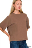 Zenana Full Size Double Knit Side Slits Hi Low Short Sleeve Top Plus Size - Trendsi - Flyclothing LLC