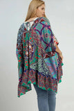 Umgee Full Size Mixed Print Ruffle Hem Open Front Cover Up Plus Size - Trendsi - Flyclothing LLC