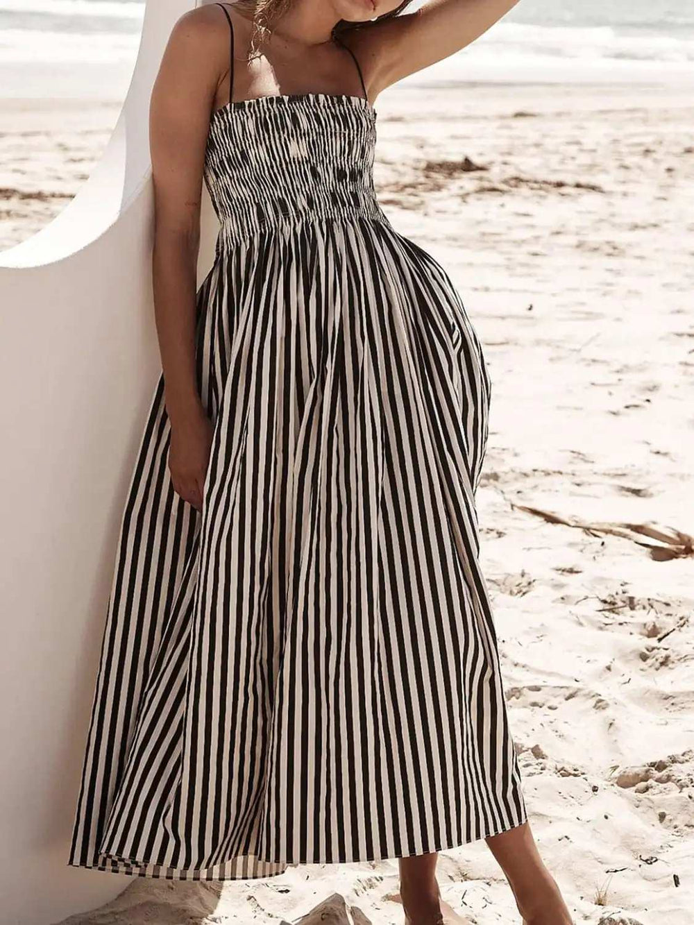 Smocked Striped Square Neck Cami Dress - Trendsi - Flyclothing LLC