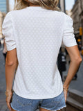 Eyelet Round Neck Short Sleeve T-Shirt - Trendsi - Flyclothing LLC