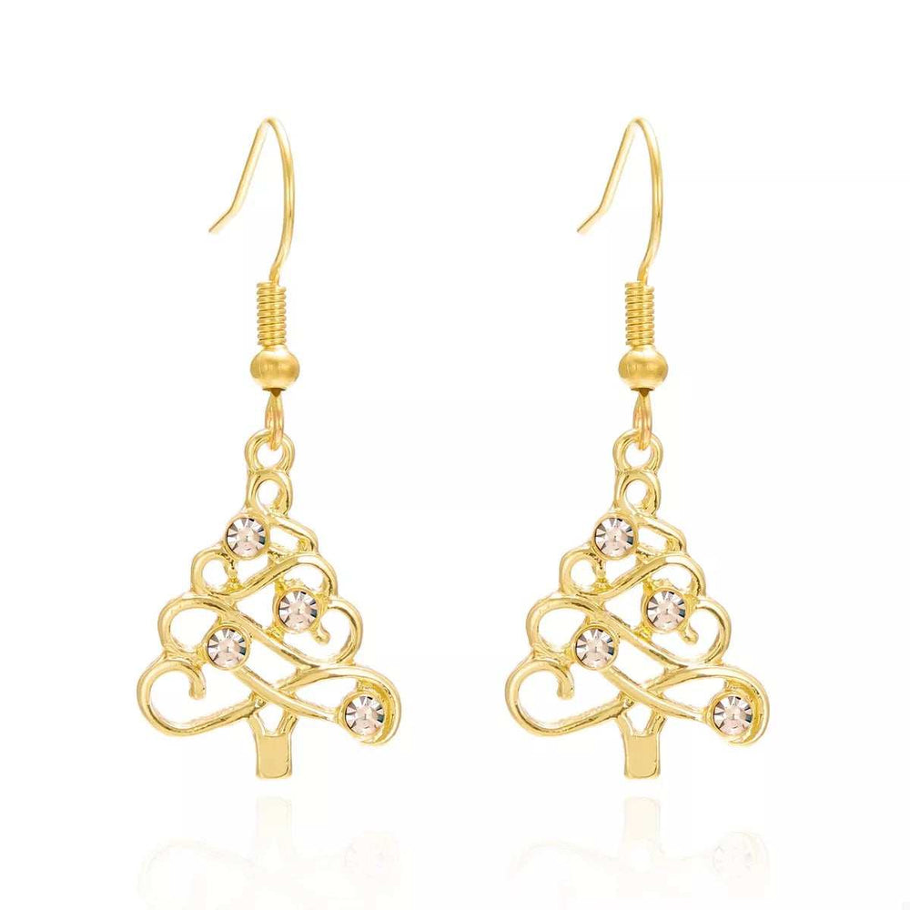 18K Gold-Plated Rhinestone Christmas Tree Dangle Earrings - Trendsi - Flyclothing LLC