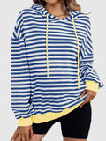 Drawstring Striped Long Sleeve Hoodie - Trendsi - Flyclothing LLC