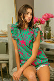 BiBi Leopard Leaves Print Woven Top - Trendsi - Flyclothing LLC
