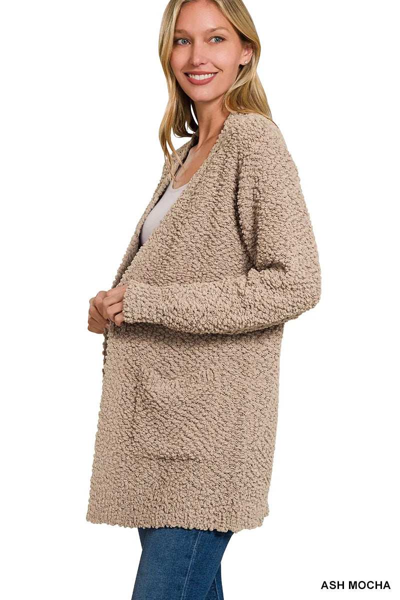 Zenana Long Sleeve Popcorn Sweater Cardigan with Pockets - Trendsi - Flyclothing LLC