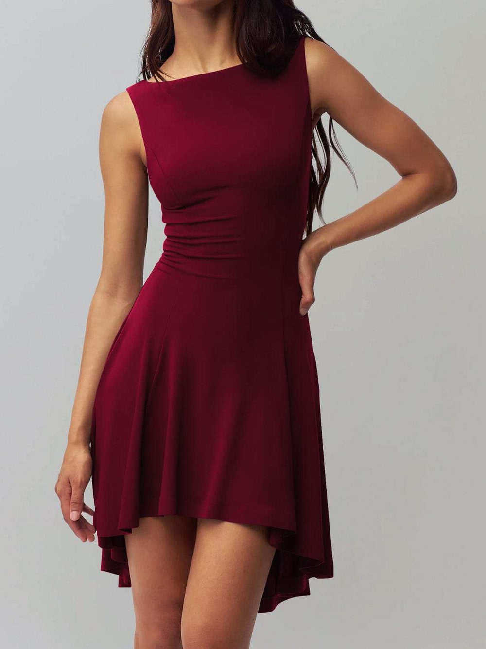 High-Low Round Neck Sleeveless Dress - Trendsi - Flyclothing LLC