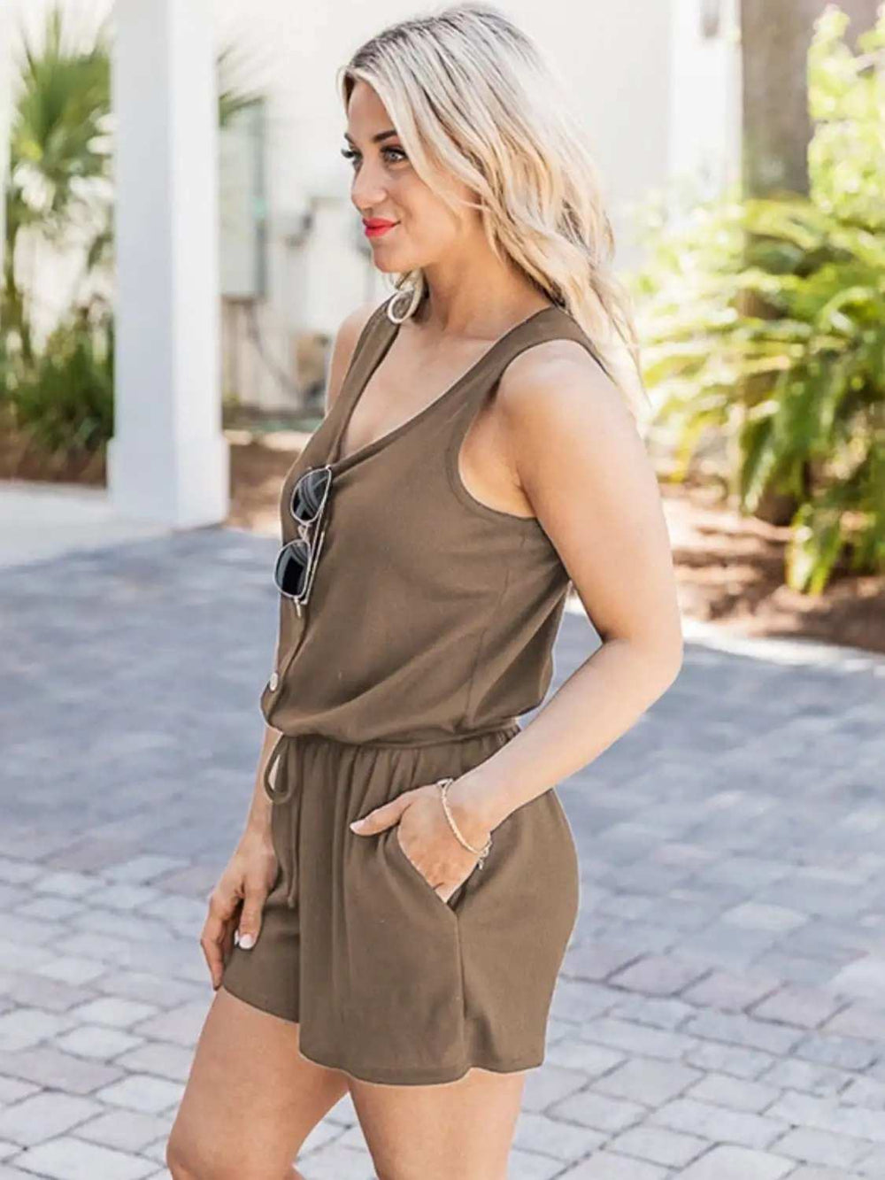 Scoop Neck Wide Strap Romper with Pockets - Trendsi - Flyclothing LLC
