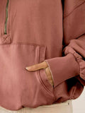 BiBi Stitch Detailed Elastic Hem Half Zip Fleece Hoodie - Trendsi - Flyclothing LLC