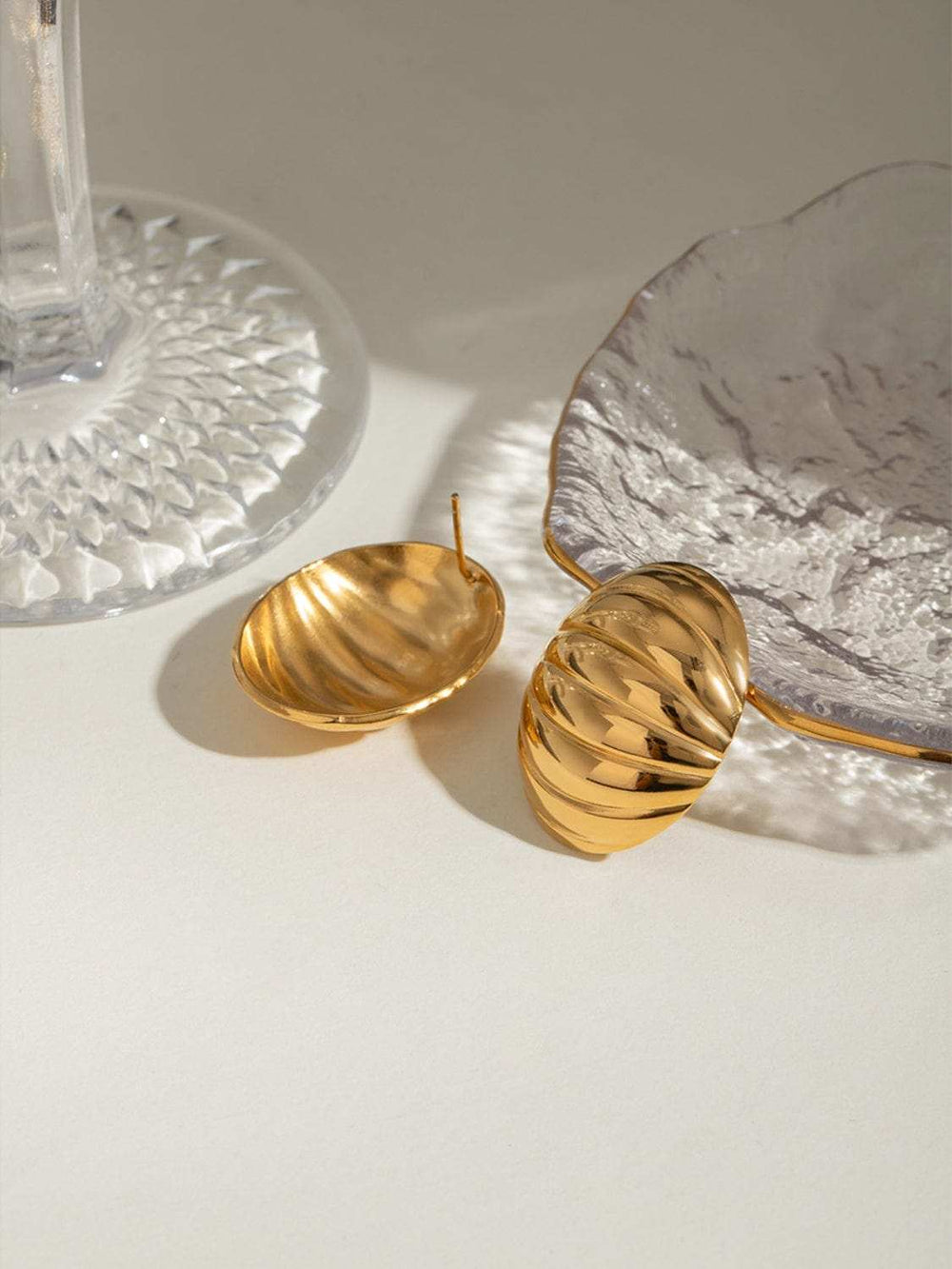 18K Gold-Plated Stainless Steel Ribbed Earrings - Trendsi - Flyclothing LLC