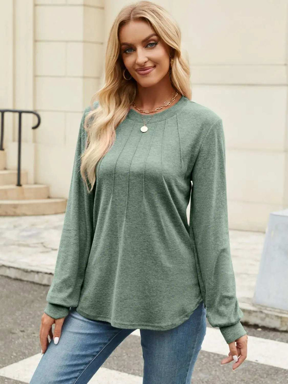 Round Neck Long Sleeve T-Shirt - Trendsi - Flyclothing LLC