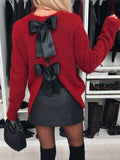 Bow Slit Back Round Neck Sweater - Trendsi - Flyclothing LLC