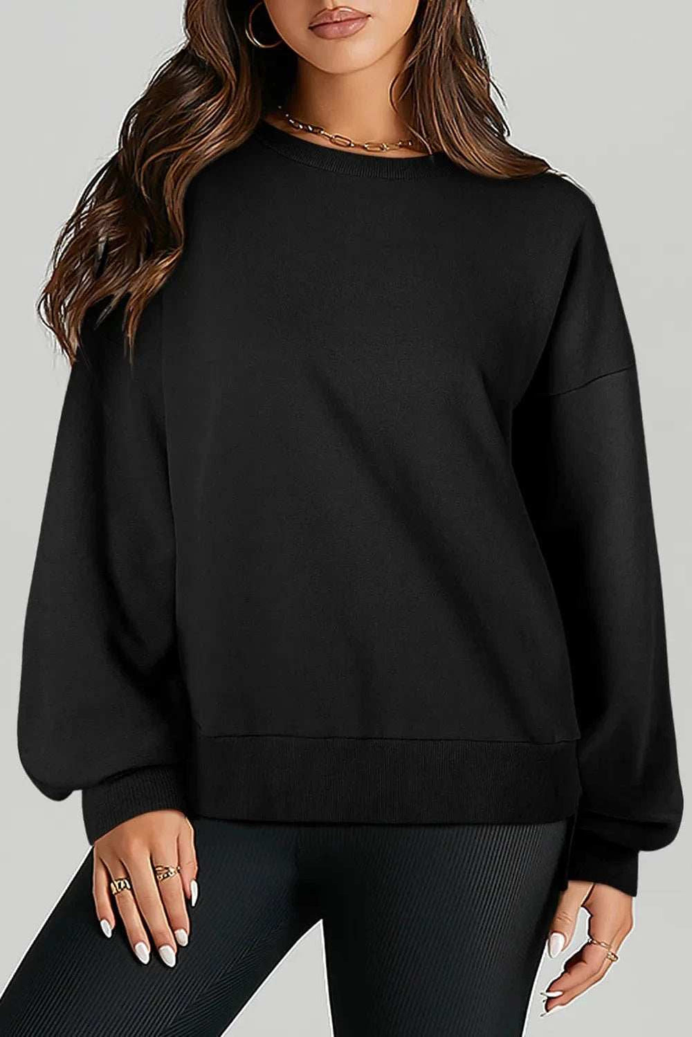 High-Low Round Neck Long Sleeve Sweatshirt - Trendsi - Flyclothing LLC
