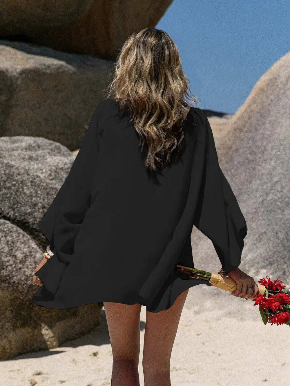 Embroidered Open Front Long Sleeve Cover Up - Trendsi - Flyclothing LLC