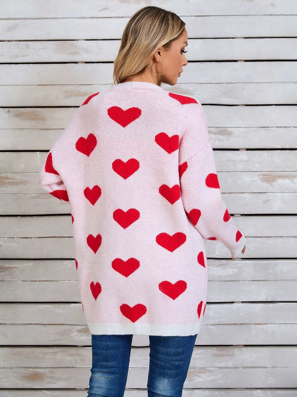 Angel Wings Heart Open Front Long Sleeve Cardigan - Trendsi - Flyclothing LLC