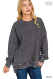 Zenana Full Size Acid Washed Double Ribbed Hi-low Sweatshirt Plus Size - Trendsi - Flyclothing LLC