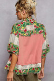 POL Lace Patch Floral Half Sleeve Shacket - Trendsi - Flyclothing LLC