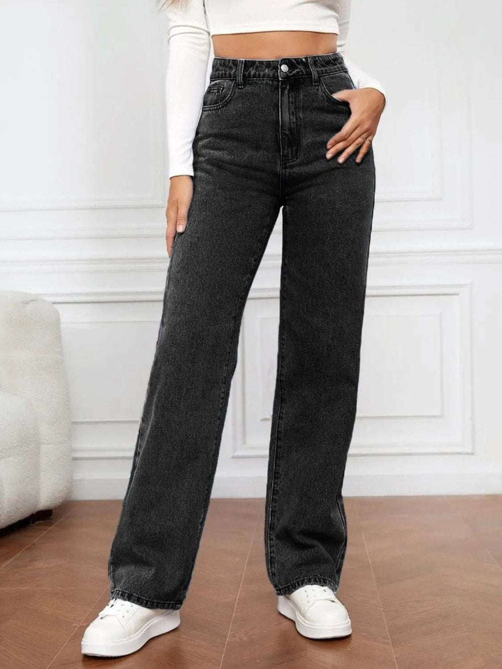 High Waist Straight Jeans - Trendsi - Flyclothing LLC