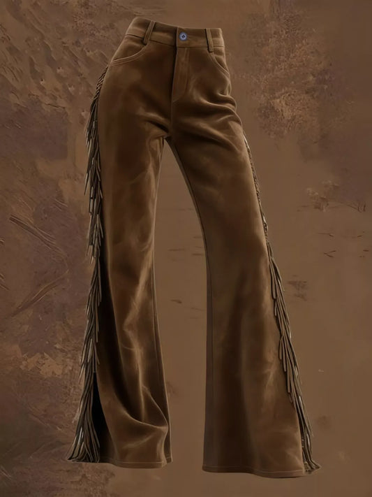 Vintage Fringe Velvet Flare Pants - Trendsi - Flyclothing LLC