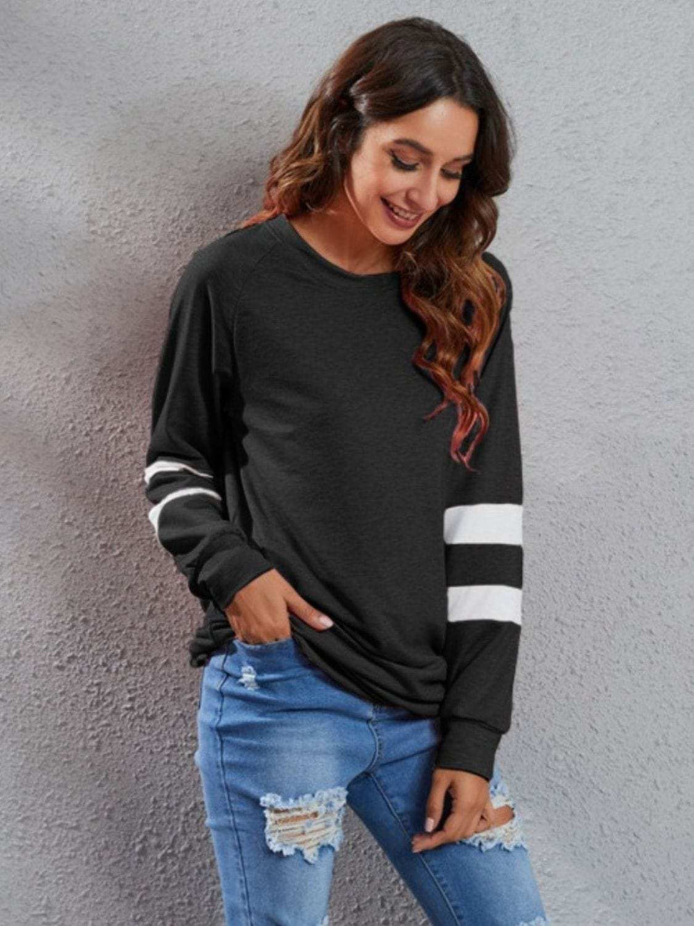 Full Size Striped Round Neck Long Sleeve T-Shirt - Trendsi - Flyclothing LLC