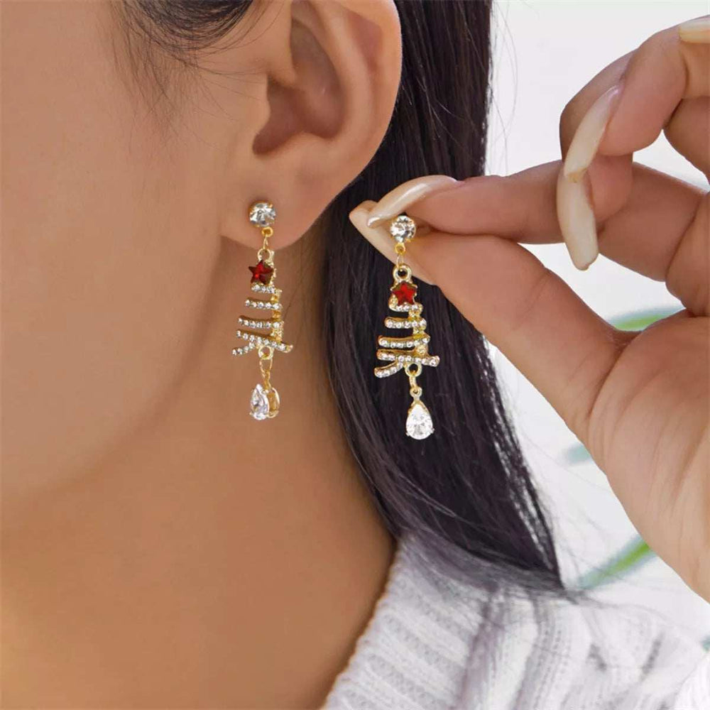 18K Gold-Plated Christmas Tree Earrings - Trendsi - Flyclothing LLC