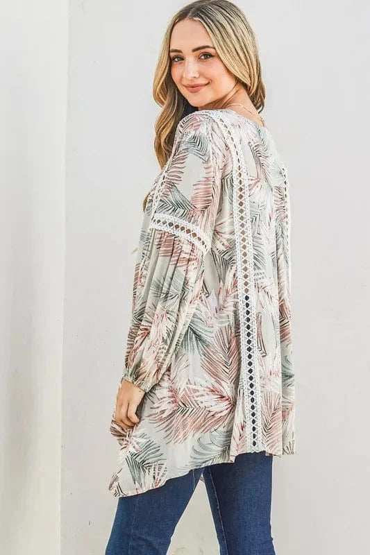 And The Why Printed with Lace Trim Casual Tunic Top - Trendsi - Flyclothing LLC